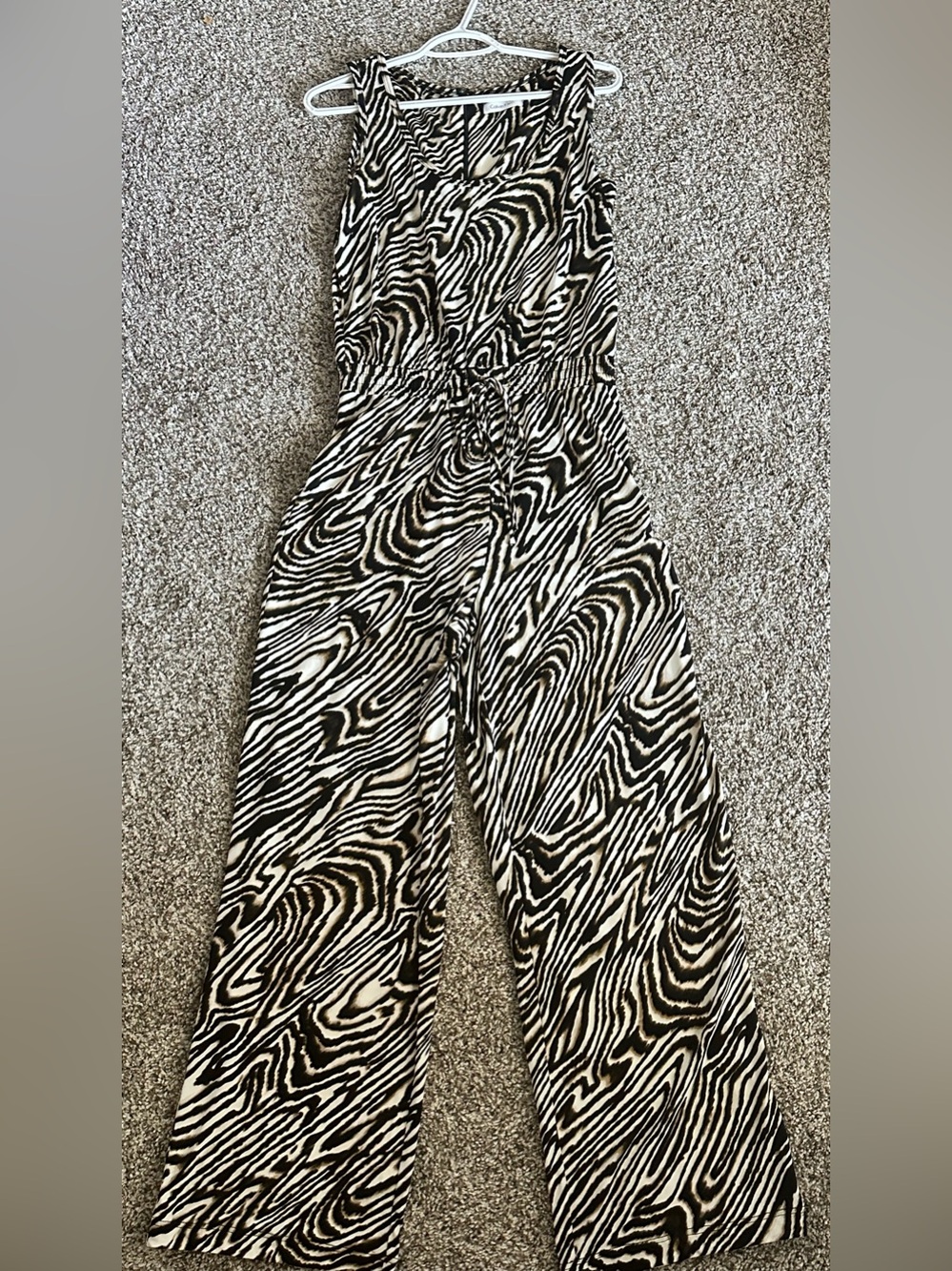 Calvin Klein Black & White Zebra-Print Wide-Leg Jumpsuit